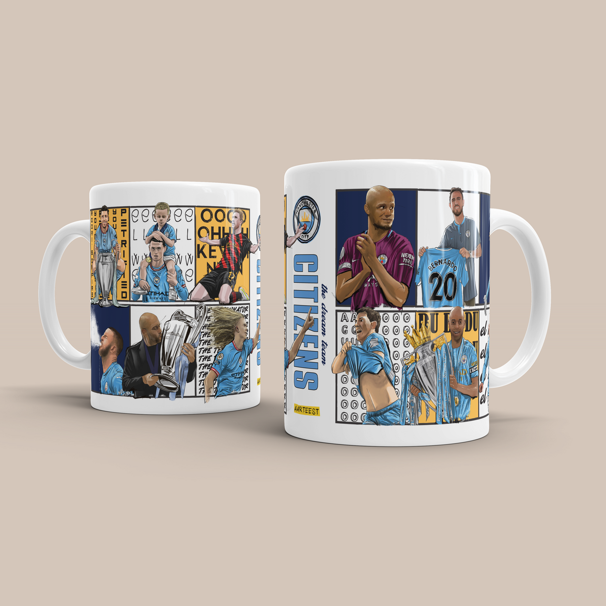 Man City Dream Team Legends 3D Doodle Art - 11oz Mug